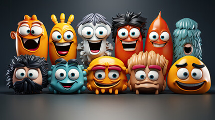 An array of diverse, vibrant cartoon characters standing together, exhibiting a range of personalities