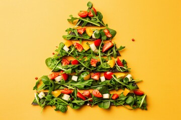 a group of vegetables in a triangular shape on a colored paper background. Aesthetics food photo