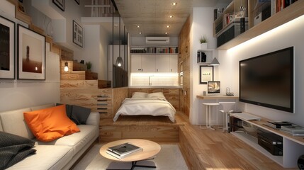 Compact Urban Studio Apartment with Space-Saving Furniture

