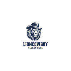 Lion cowboy logo vector illustration