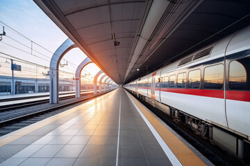 Obraz premium Train Arrival at Platform. Background with selective focus and copy space.