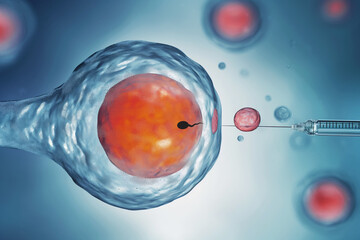 3d rendered of sperm fussing with ovum female concept of artificial baby ivf (in vitro fertilization)