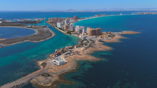 Aerial view of La Manga del Mar Menor, Region of Murcia, Spain