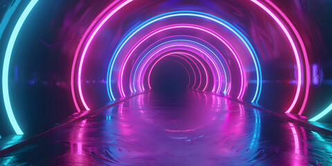 Vibrant Pink and Blue Neon Arches with Dynamic Swirling Light Patterns, Glowing Neon Arch