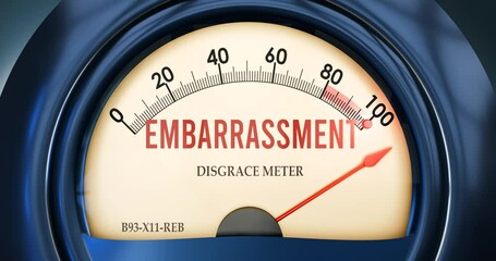 Embarrassment and Disgrace meter that is in full, hitting the end of the scale, showing an extremely high level of embarrassment, overload of it, too much of it. Maximum value, off the charts.