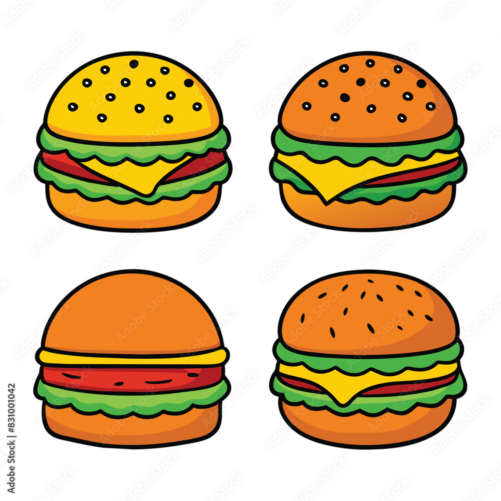 Wall mural Set of Burger fast food concept hand drawn sketch vector illustration on white background - Wall murals