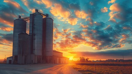 Towering Silo Beside Majestic Skyscraper