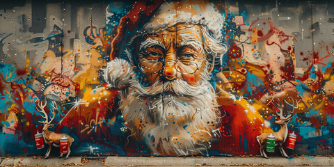 A painting of Santa Claus on the side of a building