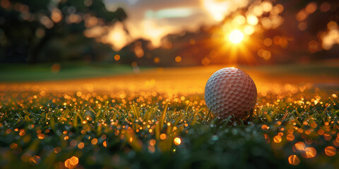 A golf ball rests atop a vibrant green field