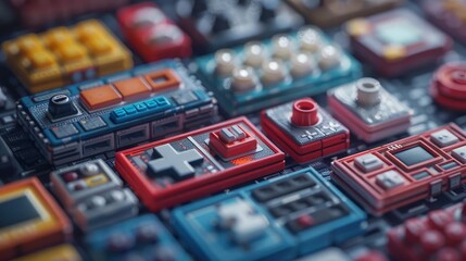 A vintage set of social media icons designed with a retro 80s aesthetic, featuring pixel art and classic arcade game colors