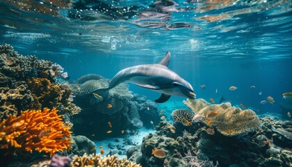 Fototapeta premium Animals of the underwater sea world. Ecosystem. Colorful tropical fish. Life in the coral reef