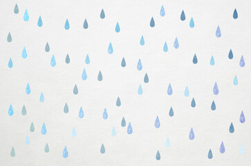 White Japanese Washi paper texture with pastel blue gradient raindrop pattern. Modern abstract Japanese style background.
