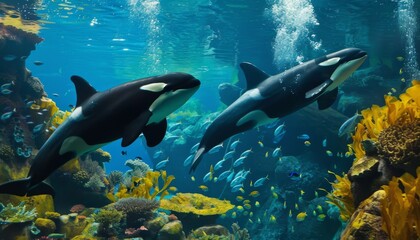 Fototapeta premium Animals of the underwater sea world. Ecosystem. Colorful tropical fish. Life in the coral reef