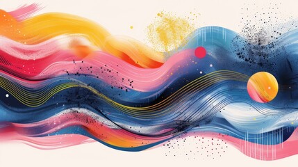 Design a minimalist artwork of euphoric emotions. Illustrate a series of abstract shapes and lines that evoke feelings of excitement and joy, using a bright and energetic color palette. Keep the