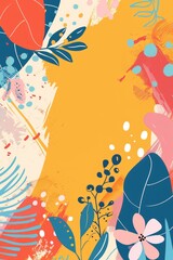 Fototapeta premium Vibrant Abstract Artwork with Tropical Foliage and Explosive Color Palette
