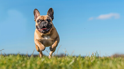 Fototapeta premium フレンチ・ブルドッグが芝生を駆け抜ける