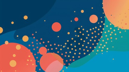 Minimalist scientific conference poster template with School blue, recess green, playful pink, snacktime orange theme, and digital particle decoration.