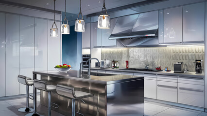 illustration of a sleek, modern kitchen with clean lines and minimalist design.