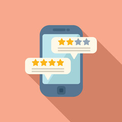 Flat design illustration of a smartphone with star rating and review notifications