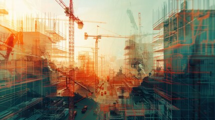 construction site with cranes, with generative ai