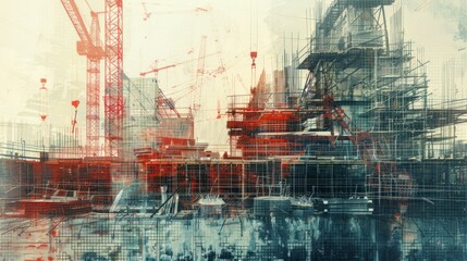 construction site with cranes, with generative ai