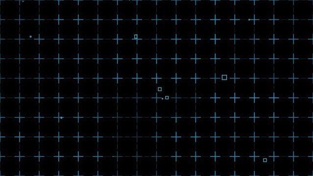 4K 3d rendering Abstract digital technology blue grid pattern loop motion on black background. Twinkling small blinking shining squared with flicker electrical line.Hi-tech futuristic background