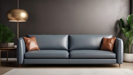 PNG mockup of a modern leather sofa for a living room