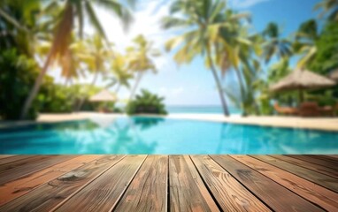 Fototapeta premium Tropical Resort View from Wooden Deck