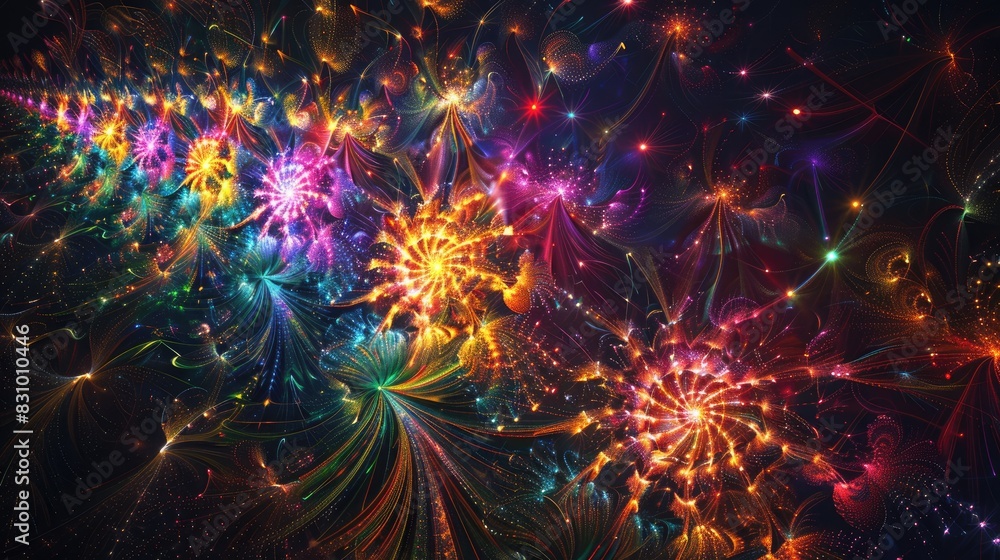 Poster abstract fractal background with colorful fireworks and multicolor texture for holiday events