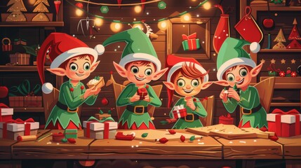 Christmas Elves Busy Santa Workshop