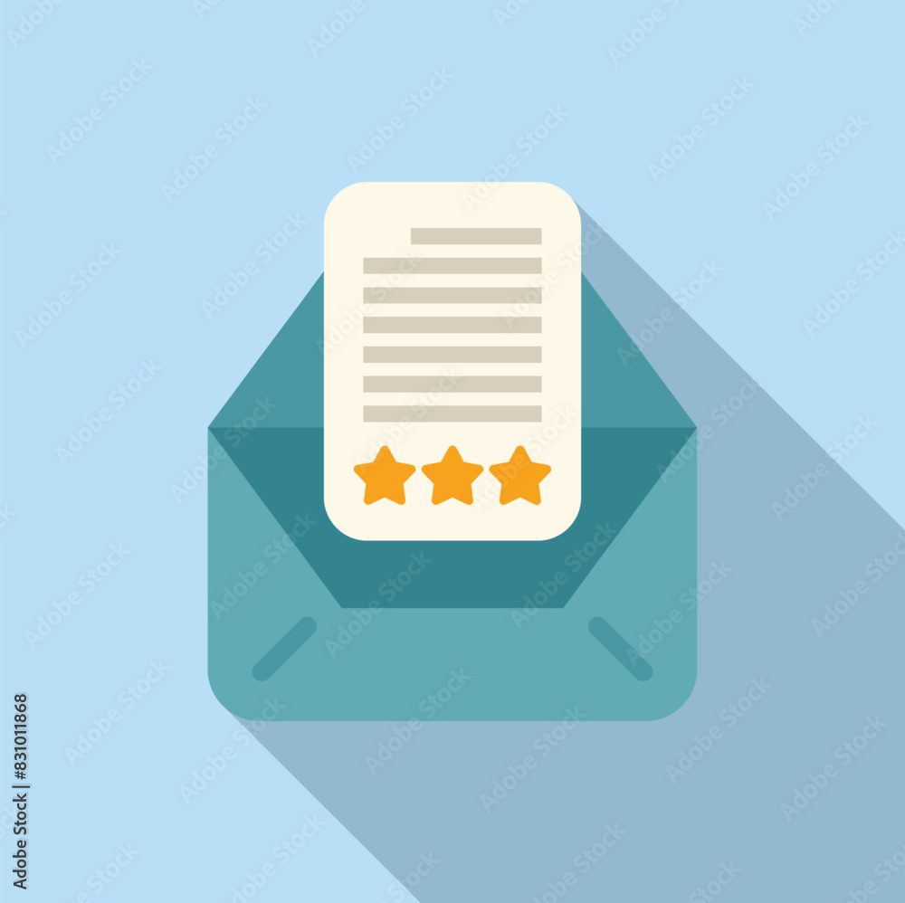 Aufkleber flat design icon depicting a starred document inside an envelope with a long shadow