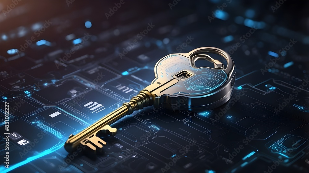 Poster cybersecurity or a digital key with a technological interface