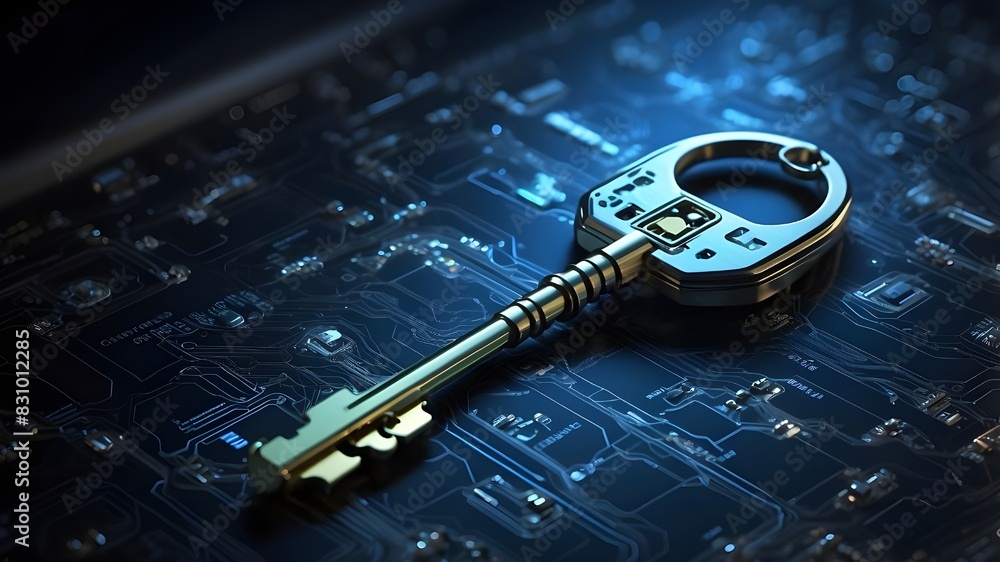 Poster cybersecurity or a digital key with a technological interface