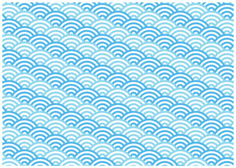 2色の青海波のシームレスパターン　和柄　背景　青　水色