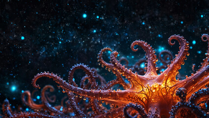 8K photo quality,(((masterpiece))),(best quality),((ultra-detailed)), professional,gimicalmas,fluid parametric digital cybernetic patterned octopus in the blooming nature coral structures, web, bubble