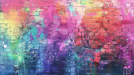 A graffiti wall, LGBTQ pride theme, blend of text and imagery, rainbow and pastel colors, energetic style. Cityscape background. Detailed graffiti work, colorful and soft lighting, shadows enhancing