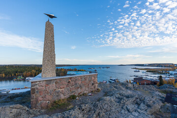 Fototapeta premium Yellowknife, Northwest Territories, Canada - September 23 2022 : Bush Pilots Monument, rests atop 