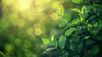 Beautiful natural spring summer defocused background with fresh lush foliage and bokeh in nature.