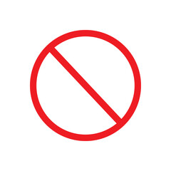Red not allowed sign on white background, prohibition symbol