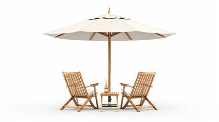 outdoor terrace with umbrella and chairs. isolated on white background