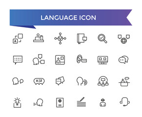Language icon collection. Related to communication, translate, speech, non-verbal, writing, speaking, dictionary, text, language skills and vocabulary icons .