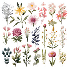 set of Queen of the Prairie, plants, leaves and flowers. illustrations of beautiful realistic flowers for background, pattern or wedding invitations