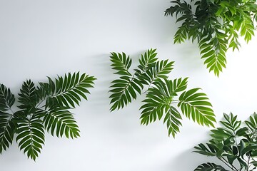 Obraz premium A simple light background with a blurred shadow of foliage on a white wall, creating a beautiful backdrop.