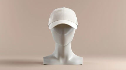 Blank cap mock-up. Presented on a mannequin head against a neutral background, it provides the perfect canvas to bring your custom hat designs and logos to life