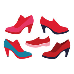 Set of collection of men's and women's shoes for fashion and beauty vector on white background