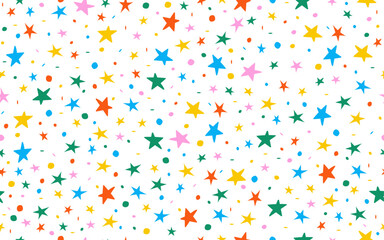 Hand drawn colorful sprinkle seamless pattern stars white background color confetti vector texture illustration for holiday birthday party, celibration