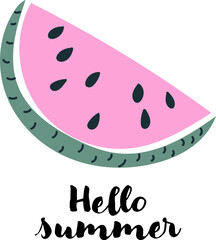 Cute Hand drawn Cartoon Watermelon on a White Background.