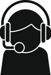 Professional customer service representative icon in black and white silhouette with headset and microphone, symbolizing support, assistance, and communication in call center and helpdesk