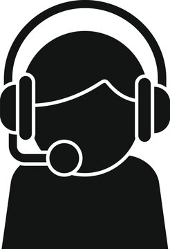 recommend clip art: Professional customer service representative icon in black and white silhouette with headset and microphone, symbolizing support, assistance, and communication in call center and helpdesk