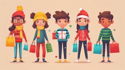 Cyber Monday banner with cartoon characters holding shopping bags and gift boxes Generative AI